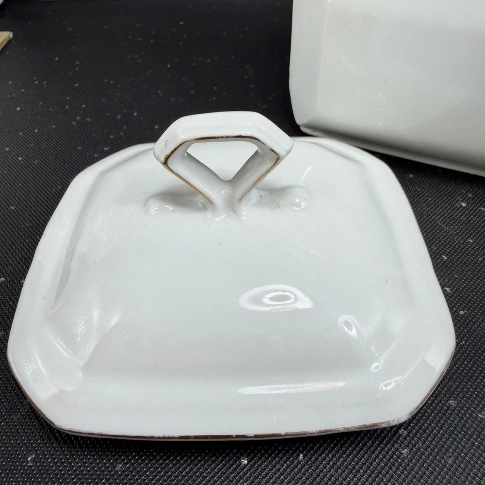 Victoria China Czechoslovakia Flour Canister Vintage Porcelain Blue Gold Rose